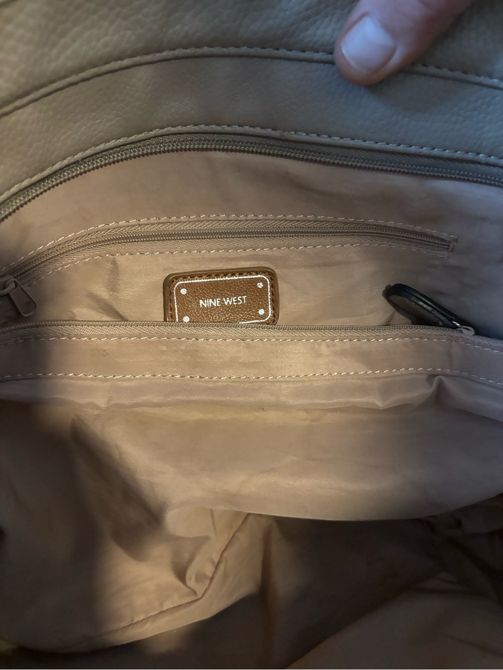 Nine West Light Beige Shoulder Tote with Interior Zip Pocket
